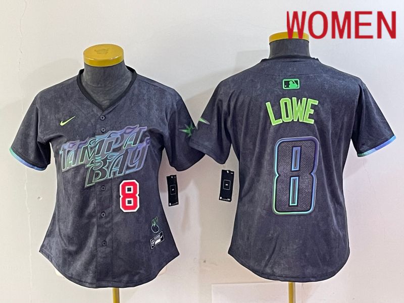 Women Tampa Bay Rays #8 Lowe Black City Edition Nike 2024 MLB Jersey style 4->women mlb jersey->Women Jersey